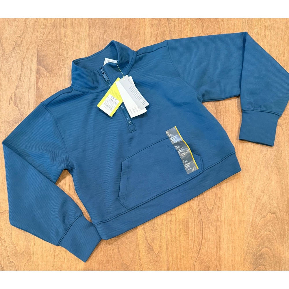 All in Motion Kids Airy Sleek 1/2 Zip Pullover Blue Ribbed  S 6/7 NWT